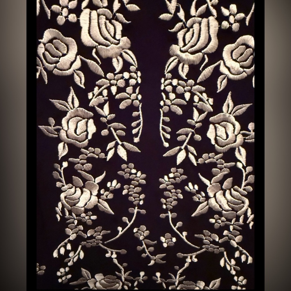 Maggy London Black Dress with Embroidered White Floral Accents - Picture 3 of 7